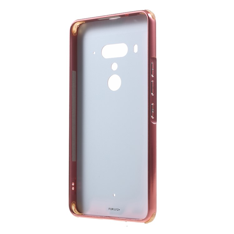 Slide-on Drop-proof Brushed PC Plate + Metal Bumper Hybrid Mobile Cover Shell for HTC U12+ - Rose Gold-2