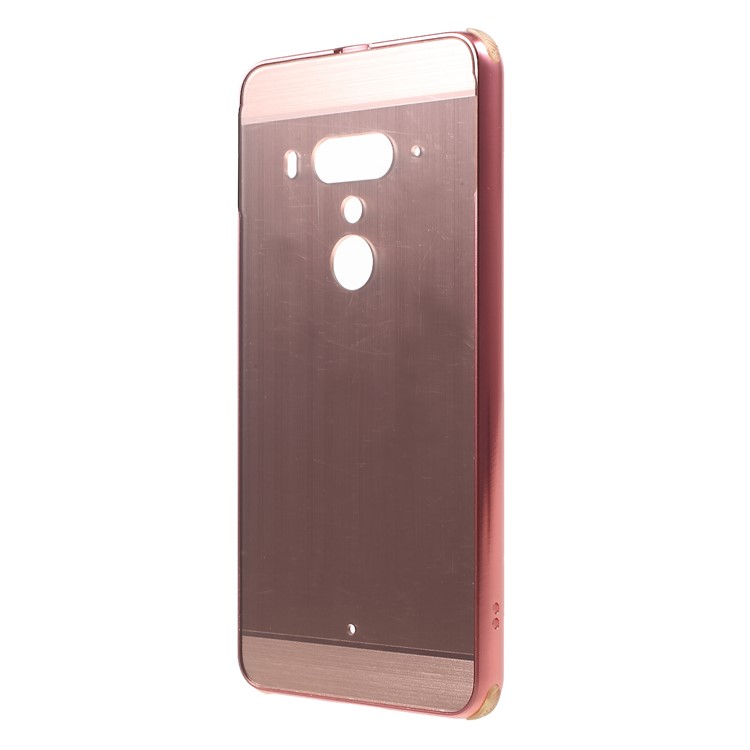 Slide-on Drop-proof Brushed PC Plate + Metal Bumper Hybrid Mobile Cover Shell for HTC U12+ - Rose Gold-3