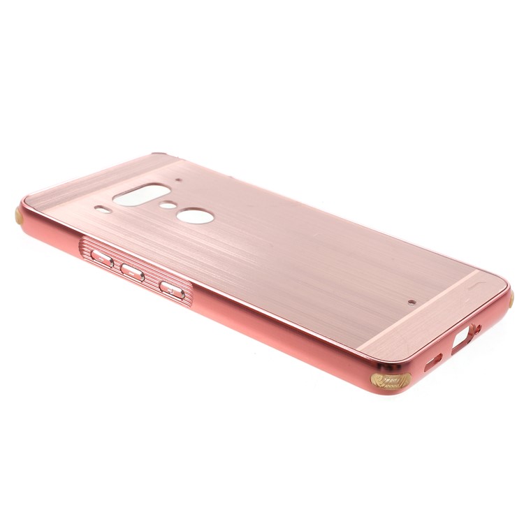 Slide-on Drop-proof Brushed PC Plate + Metal Bumper Hybrid Mobile Cover Shell for HTC U12+ - Rose Gold-4