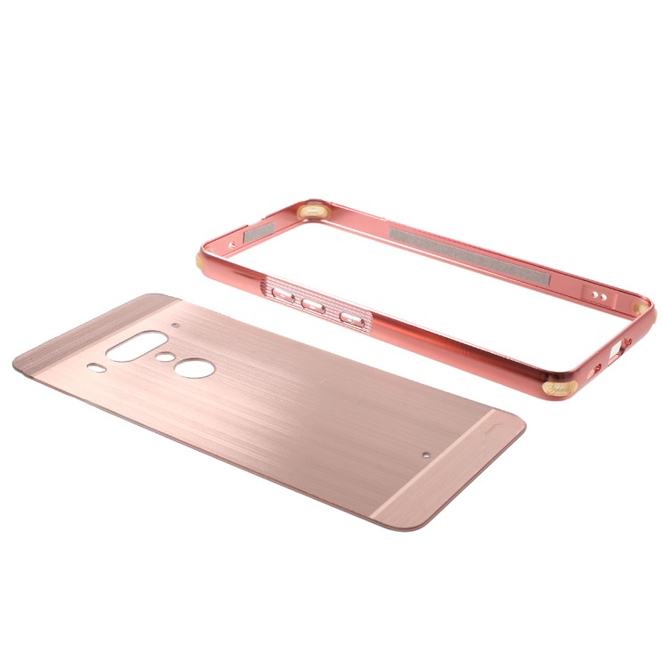 Slide-on Drop-proof Brushed PC Plate + Metal Bumper Hybrid Mobile Cover Shell for HTC U12+ - Rose Gold-5