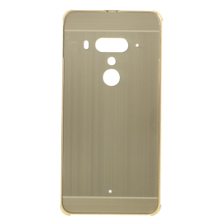 Slide-on Drop-proof Brushed PC Plate + Metal Bumper Combo Accessory Back Shell for HTC U12+ - Gold-1