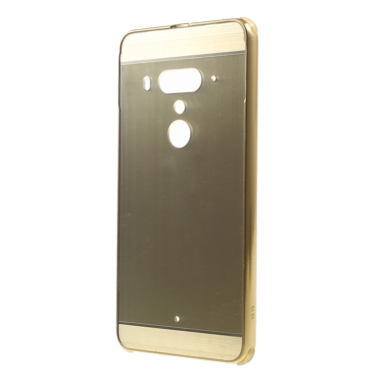 Slide-on Drop-proof Brushed PC Plate + Metal Bumper Combo Accessory Back Shell for HTC U12+ - Gold-3