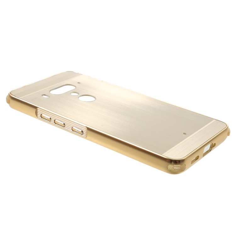 Slide-on Drop-proof Brushed PC Plate + Metal Bumper Combo Accessory Back Shell for HTC U12+ - Gold-4