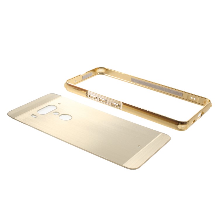 Slide-on Drop-proof Brushed PC Plate + Metal Bumper Combo Accessory Back Shell for HTC U12+ - Gold-5