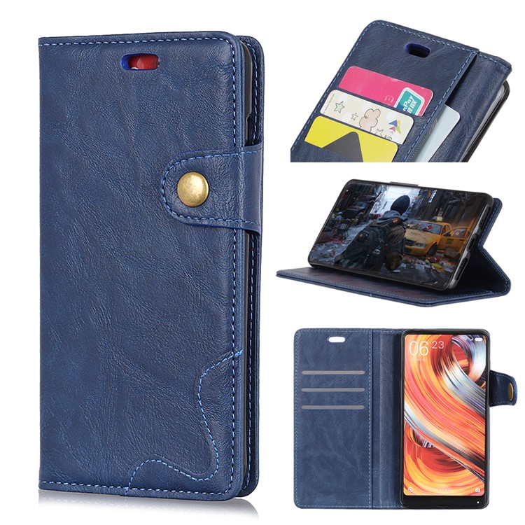 S-shape Crazy Horse Texture Stand Leather Flip Casing for HTC U12 Life - Blue-1