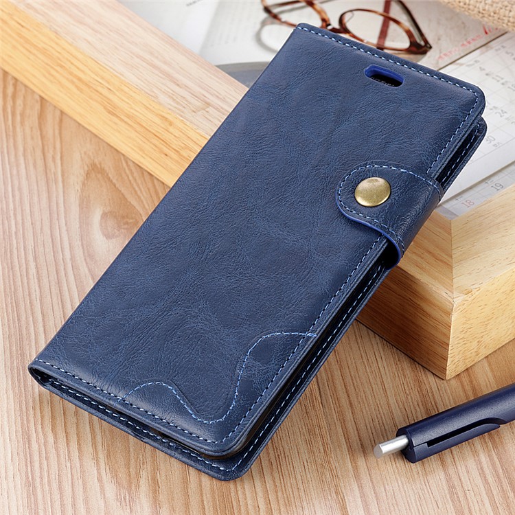 S-shape Crazy Horse Texture Stand Leather Flip Casing for HTC U12 Life - Blue-7