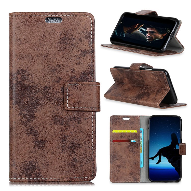 Leather Protective Shell for HTC U12 Life (Vintage Style) (Wallet and Stand) - Brown-1