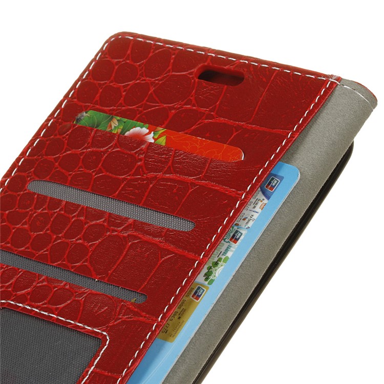 Crocodile Texture Leather Wallet Shell Case for HTC U12 Life - Red-5