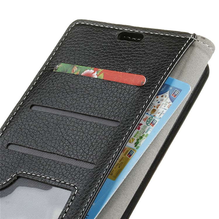 Litchi Skin Wallet Leather Stand Case for HTC U12 Life - Black-6