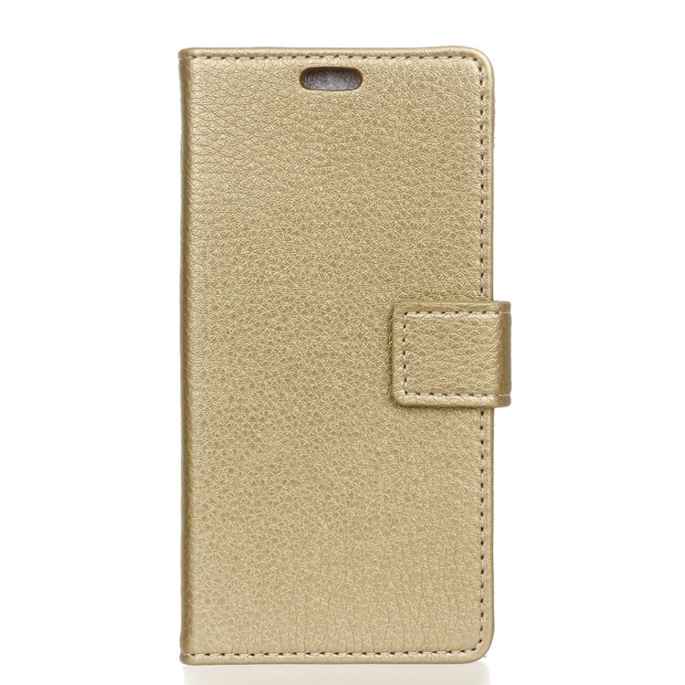 Litchi Skin Leather Stand Case with Card Slots for HTC U12 Life - Gold-1