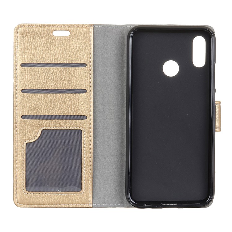 Litchi Skin Leather Stand Case with Card Slots for HTC U12 Life - Gold-3