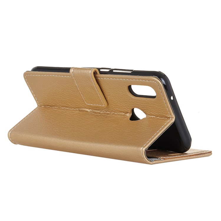 Litchi Skin Leather Stand Case with Card Slots for HTC U12 Life - Gold-4