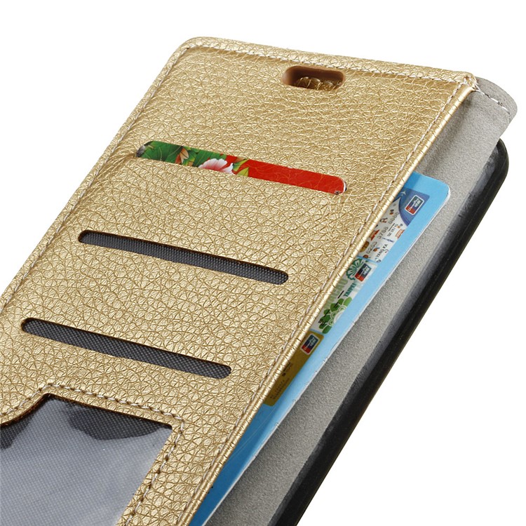Litchi Skin Leather Stand Case with Card Slots for HTC U12 Life - Gold-5