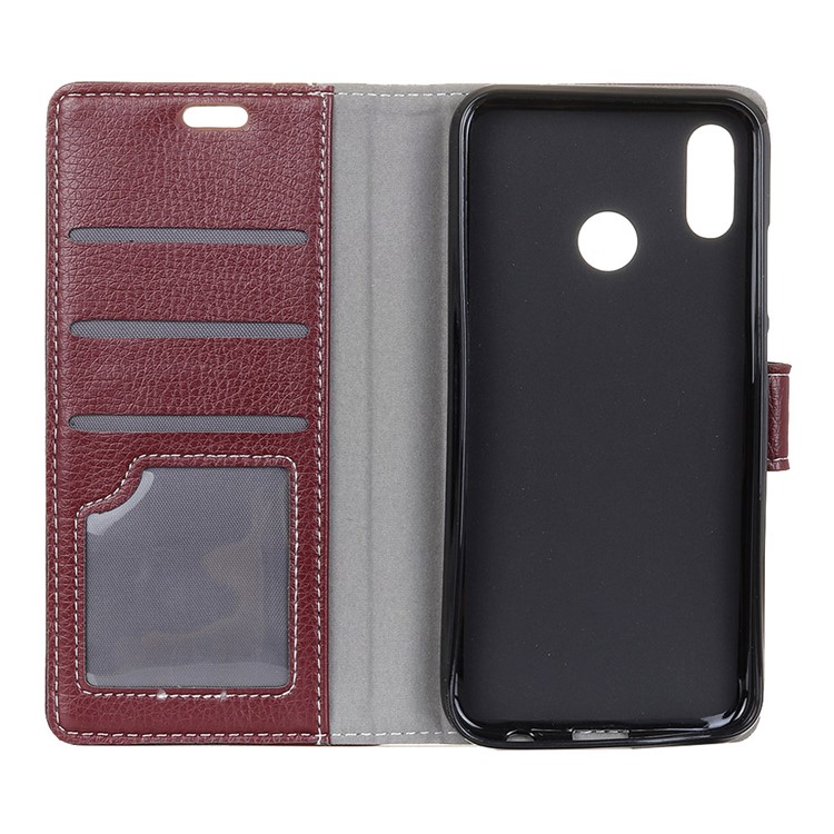 Litchi Skin Leather Stand Cover with Card Slots for HTC U12 Life - Brown-3