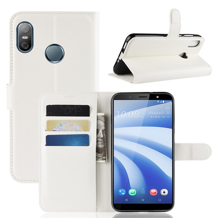Litchi Skin PU Leather Protection Cover for HTC U12 Life - White-1