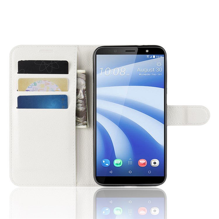 Litchi Skin PU Leather Protection Cover for HTC U12 Life - White-4