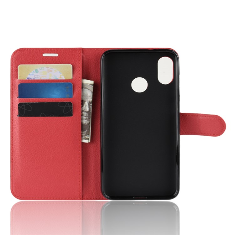 Lichia Pele PU Carteira De Couro Shell Para A Vida HTC U12 - Vermelho-3