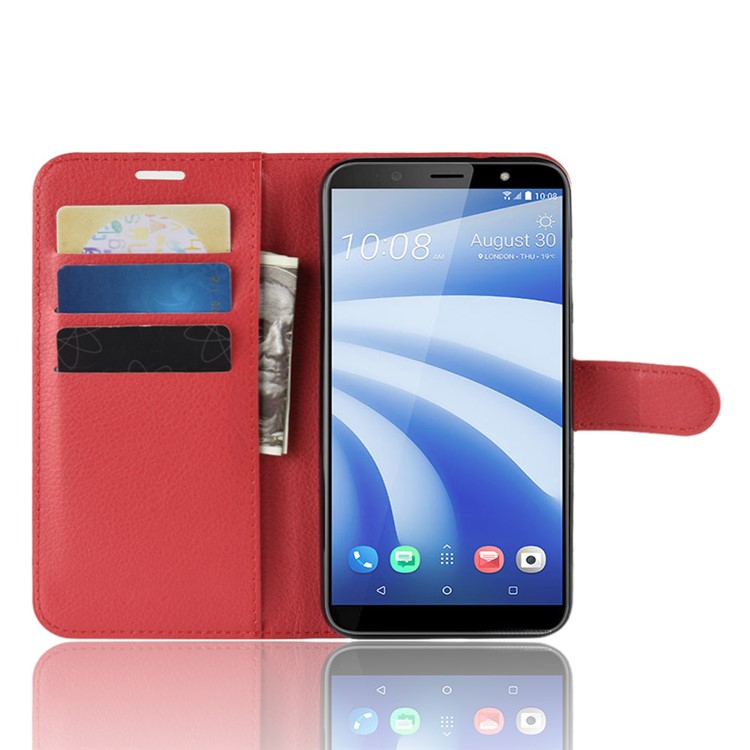Lichia Pele PU Carteira De Couro Shell Para A Vida HTC U12 - Vermelho-4