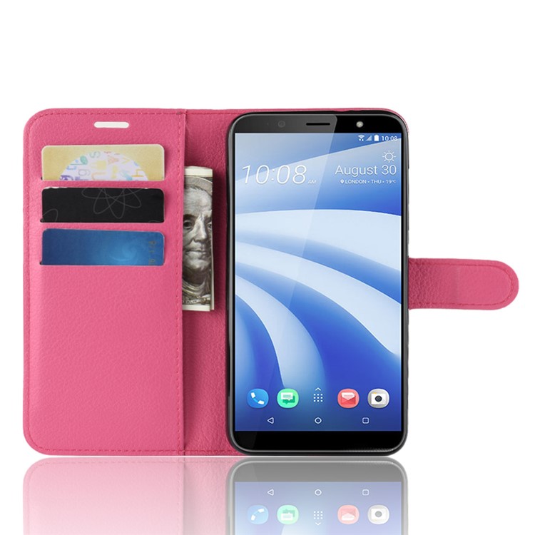 Litchi Skin PU Leather Phone Case with Stand for HTC U12 Life - Rose-4