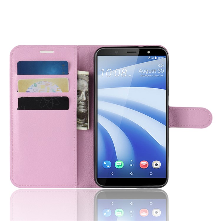 Litchi Skin PU Leather Phone Cover with Wallet for HTC U12 Life - Pink-4