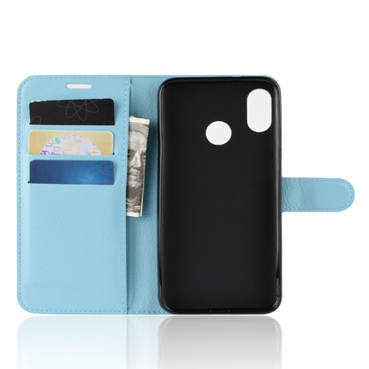 Litchi Skin PU Leather Phone Casing with Card Slots for HTC U12 Life - Blue-3