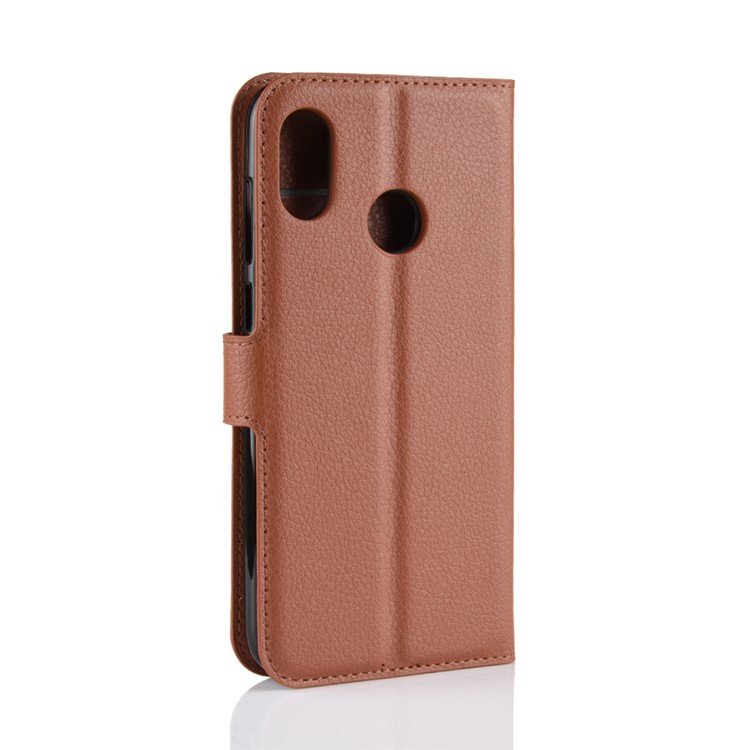 Escudo Do Telefone Móvel Do Couro Do Suporte De Cartão Da Pele Do Lichi Para A Vida De HTC U12 - Castanho-6
