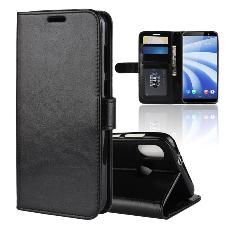 For HTC U12 Life Crazy Horse Wallet Stand Leather Phone Case - Black-1