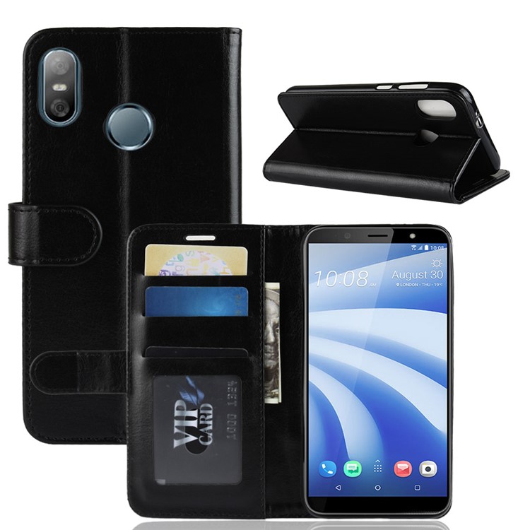 For HTC U12 Life Crazy Horse Wallet Stand Leather Phone Case - Black-8