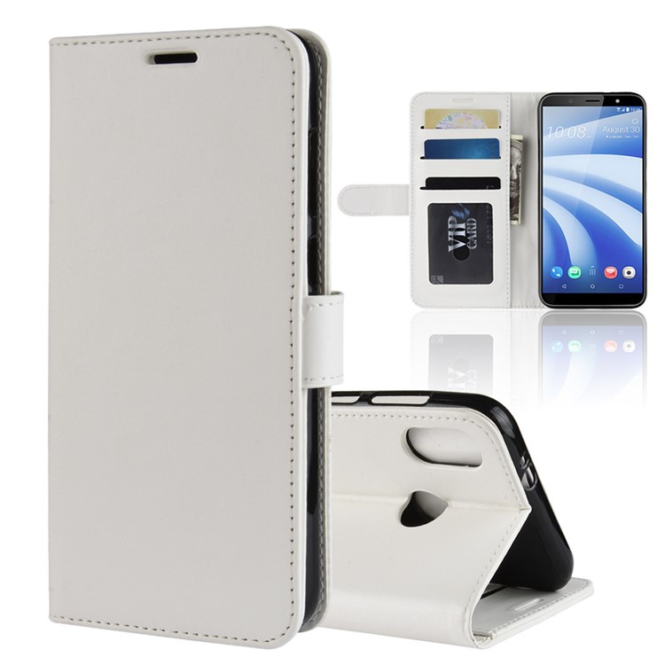 For HTC U12 Life Crazy Horse Wallet Stand Leather Phone Cover - White-1