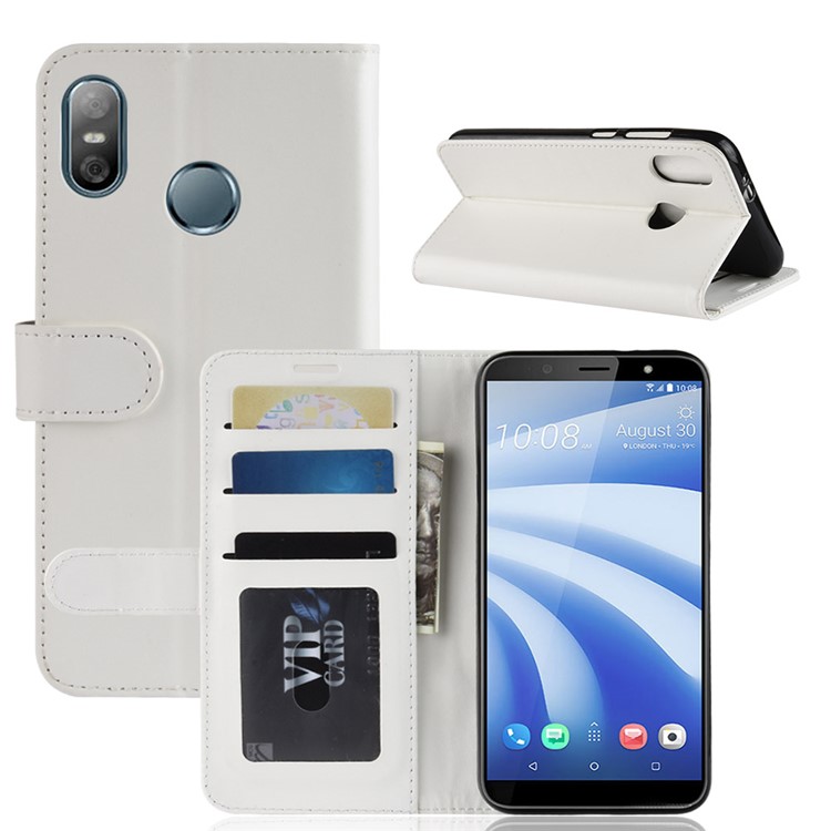 For HTC U12 Life Crazy Horse Wallet Stand Leather Phone Cover - White-8