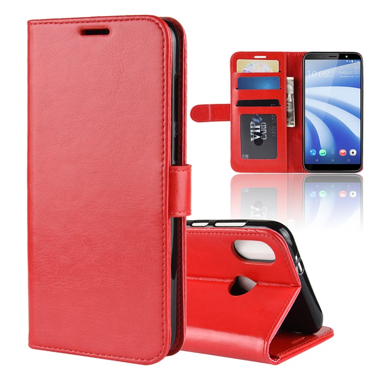 For HTC U12 Life Crazy Horse Wallet Stand Leather Protection Shell - Red-1