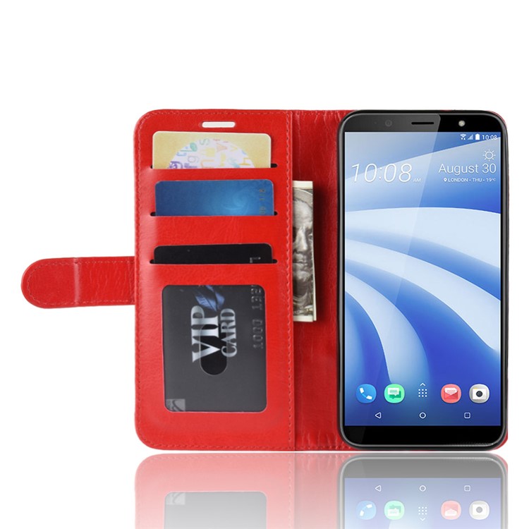 For HTC U12 Life Crazy Horse Wallet Stand Leather Protection Shell - Red-5