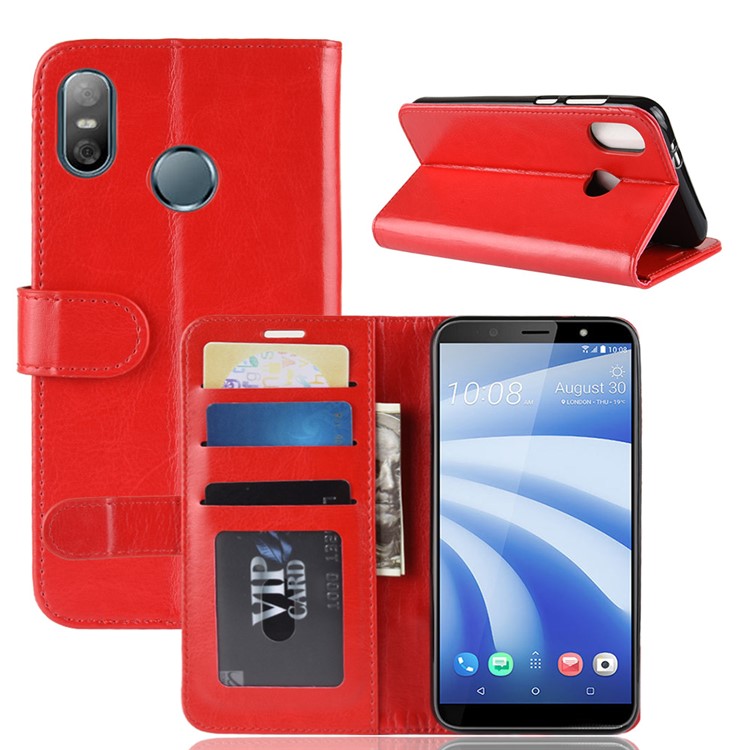 For HTC U12 Life Crazy Horse Wallet Stand Leather Protection Shell - Red-8