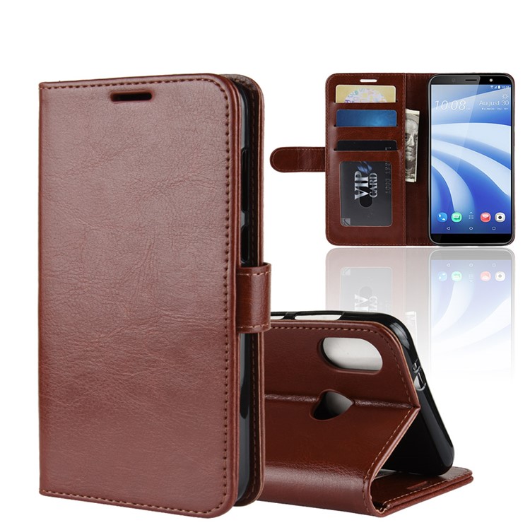 For HTC U12 Life Crazy Horse Wallet Stand Leather Magnetic Case Cover - Brown-1