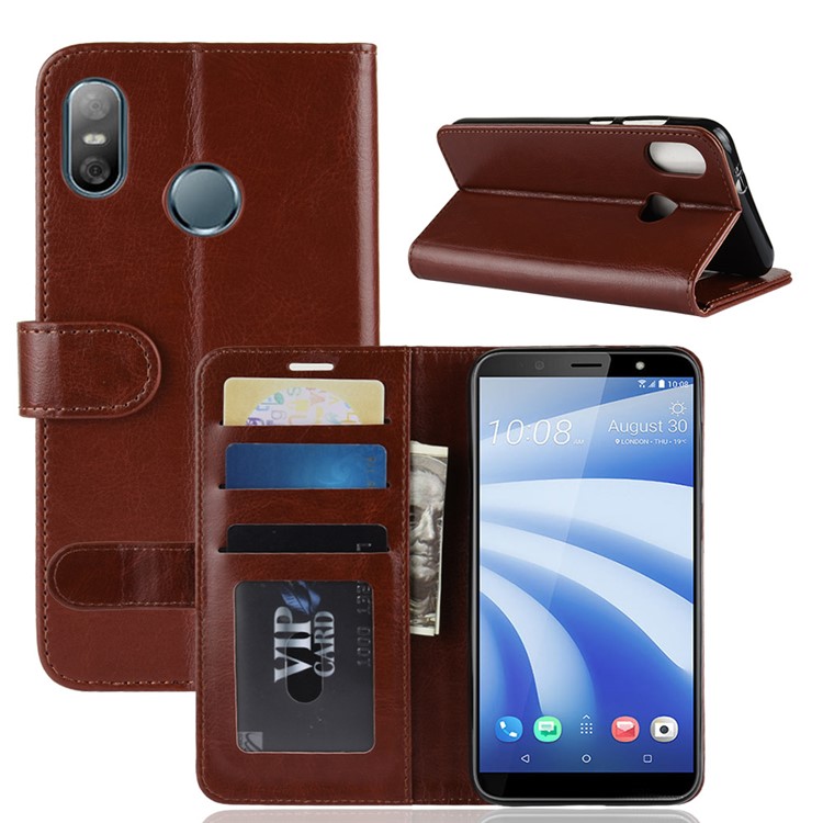 For HTC U12 Life Crazy Horse Wallet Stand Leather Magnetic Case Cover - Brown-6