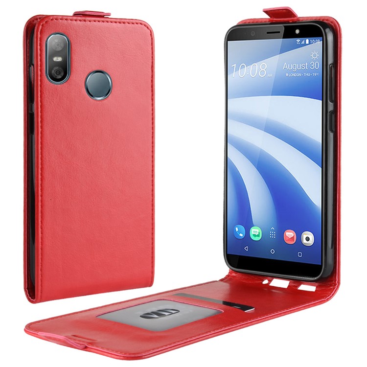 Crazy Horse Vertical Flip Leather Card Holder Phone Shell for HTC U12 Life - Red-1