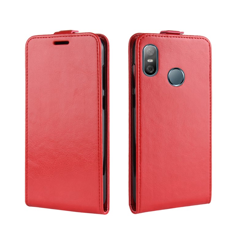 Crazy Horse Vertical Flip Leather Card Holder Phone Shell for HTC U12 Life - Red-2