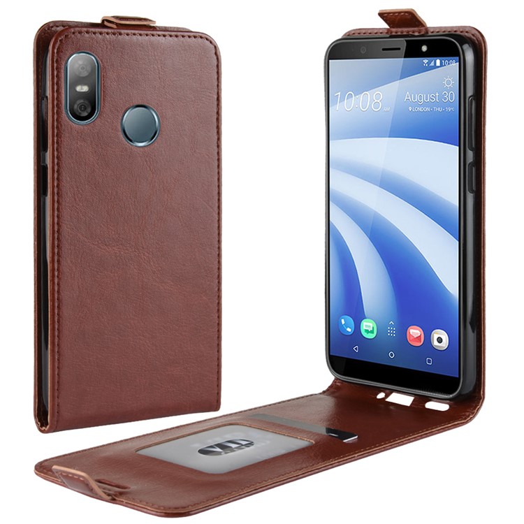 Crazy Horse Vertical Flip Leather Magnetic Phone Casing for HTC U12 Life - Brown-1