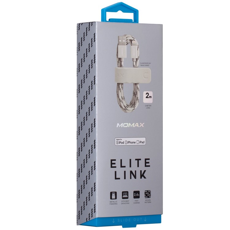 MOMAX Elite 2M MFI Woven Lightning 8pin USB Charge Data Cable for iPhone iPad iPod - Silver Color-11