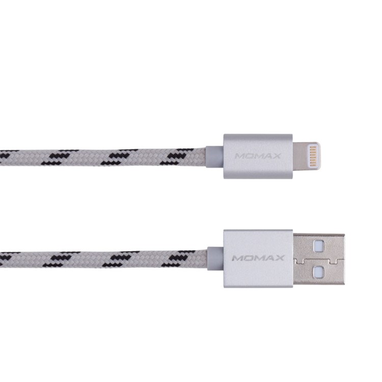 MOMAX Elite 2M MFI Woven Lightning 8pin USB Charge Data Cable for iPhone iPad iPod - Silver Color-3