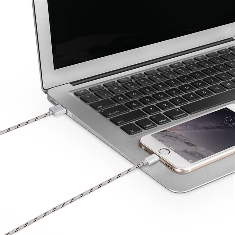 MOMAX Elite 2M MFI Woven Lightning 8pin USB Charge Data Cable for iPhone iPad iPod - Silver Color-6