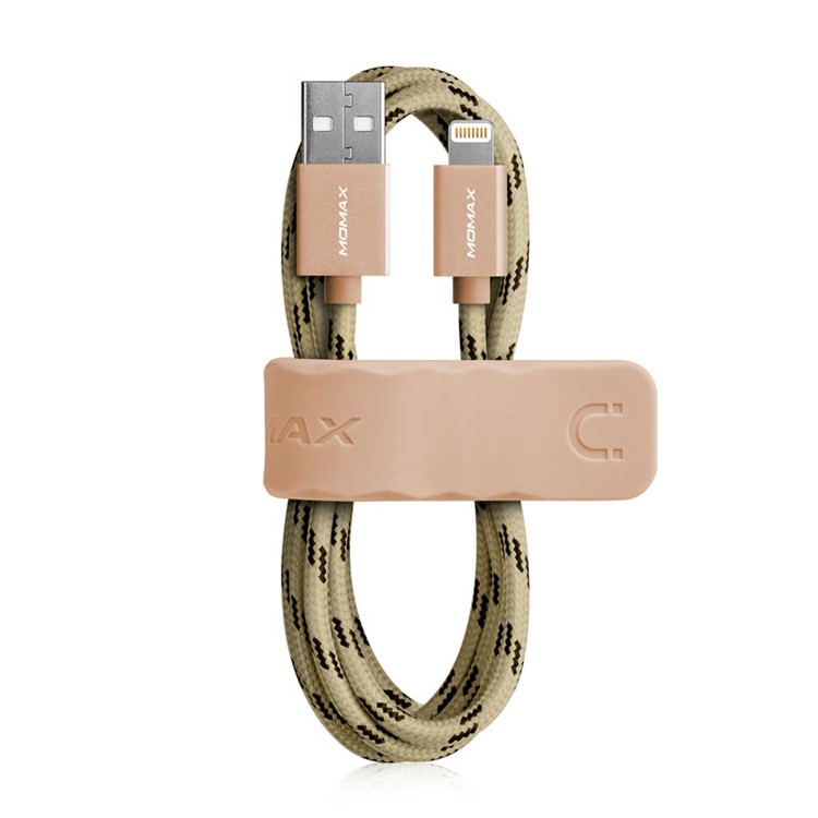 MOMAX Elite 2M MFI Woven Lightning 8pin USB Data Charger Cable for iPhone iPad iPod - Champagne-1