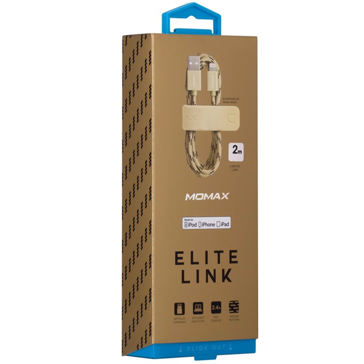 MOMAX Elite 2M MFI Woven Lightning 8pin USB Data Charger Cable for iPhone iPad iPod - Champagne-10