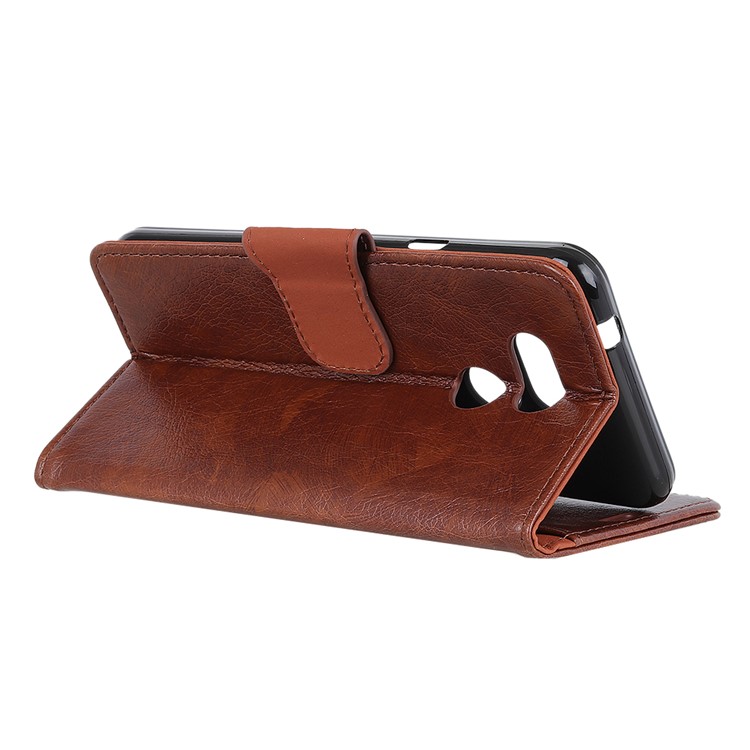 Nappa Texture Split Leather Wallet Case Accessory for HTC Desire 12s - Brown-5