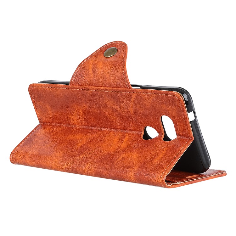 For HTC Desire 12s Textured PU Leather Wallet Protector Cover - Orange-6
