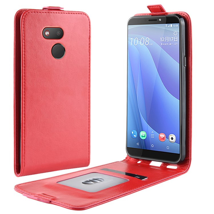 Crazy Horse Vertical Flip Leather Shell with Card Slot for HTC Desire 12s - Red-1