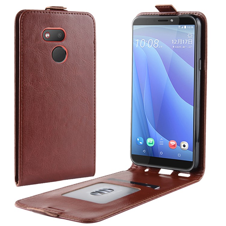 Crazy Horse Vertical Flip Leather Casing with Card Slot for HTC Desire 12s - Brown-1