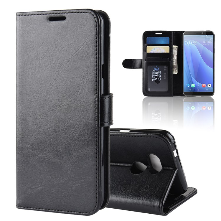 Crazy Horse PU Leather Stand Wallet Flip Case for HTC Desire 12s - Black-1