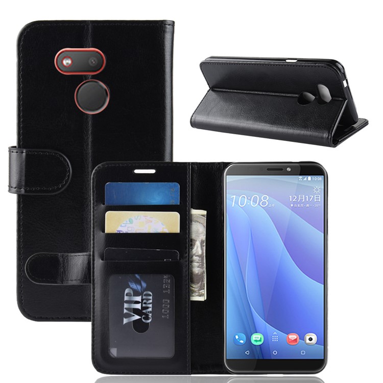 Crazy Horse PU Leather Stand Wallet Flip Case for HTC Desire 12s - Black-2