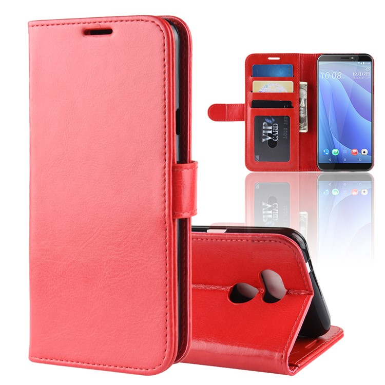 Crazy Horse PU Leather Stand Wallet Flip Shell for HTC Desire 12s - Red-1